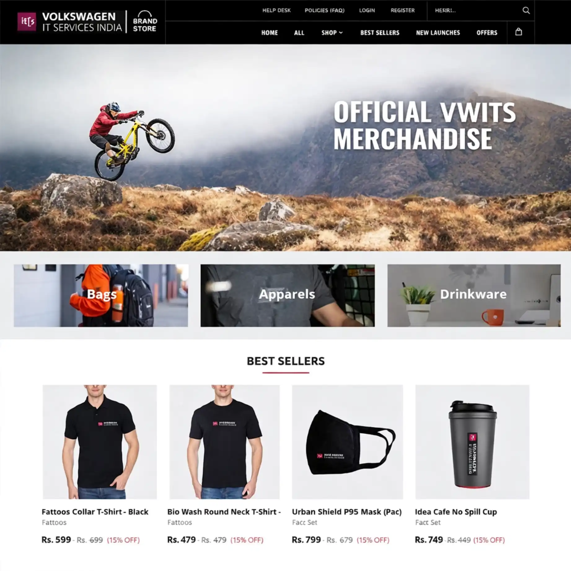 Employee brandstore showcasing official corporate merchandise with branded apparel, bags, drinkware and best-selling products for employees