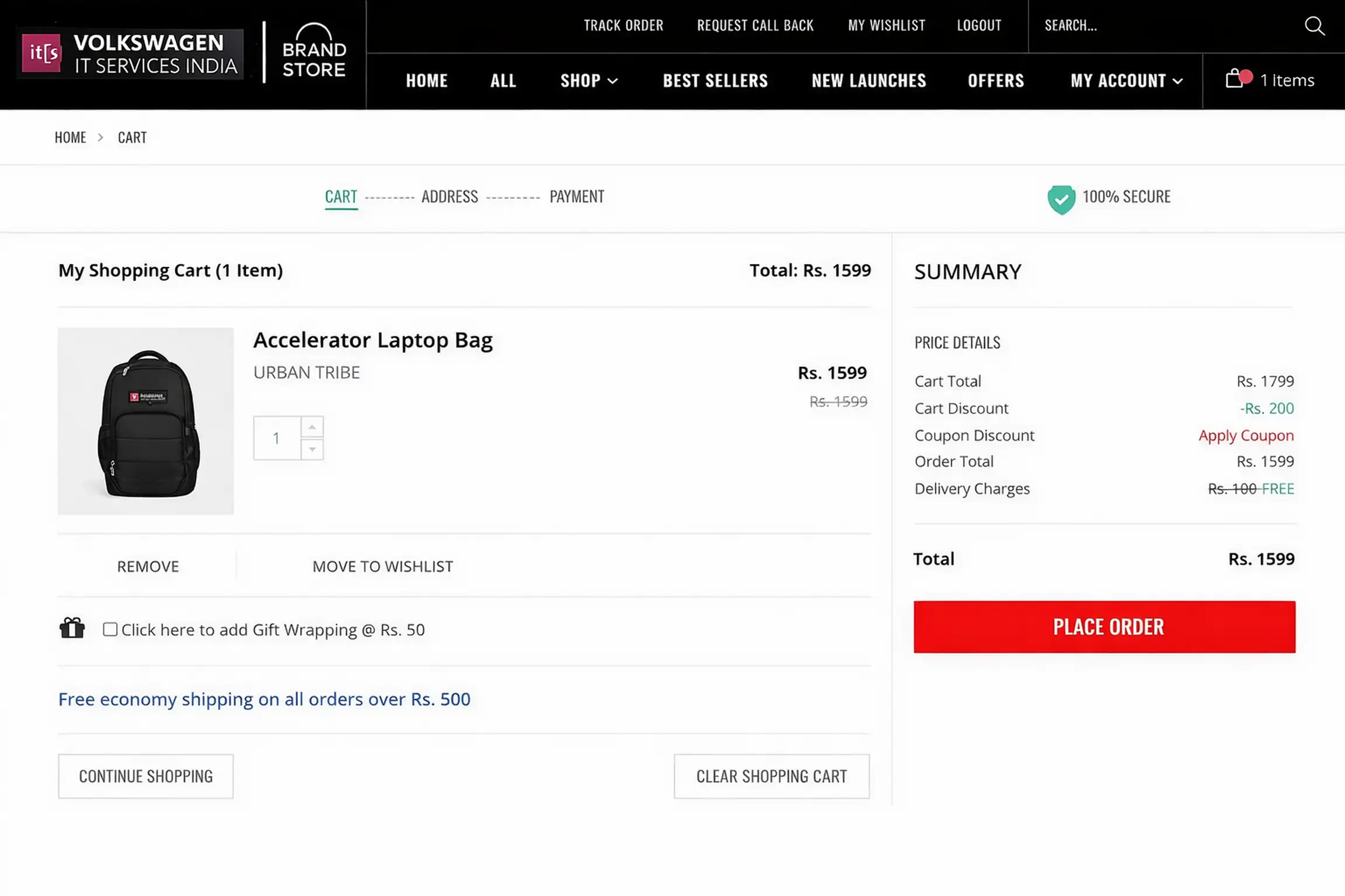 employee brandstore cart checkout feature